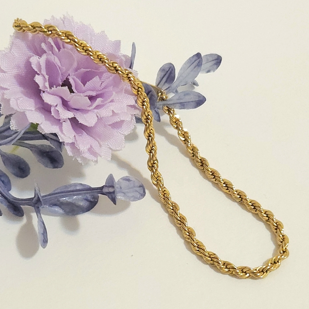 Vintage Merlite Gold Plated Twist Rope Chain Bracelet Signed 7.5" Long